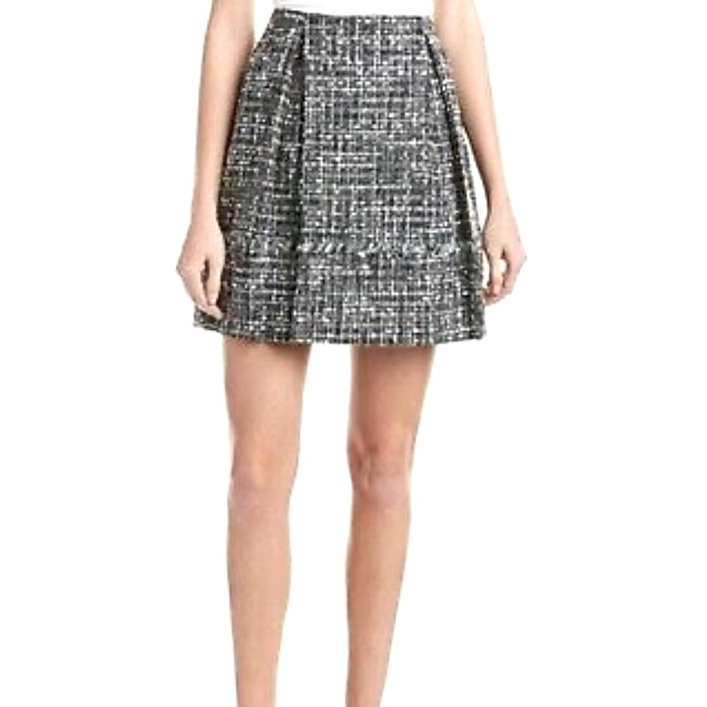 Brooks Brothers Wool Tweed Inverted Pleat Skirt EUC Black/Silver/Blue